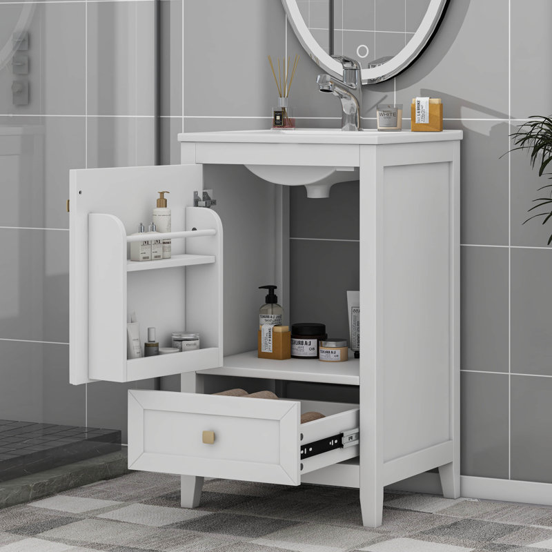 Meuble-lavabo avec lavabo, petite armoire de salle de bain, Blanc