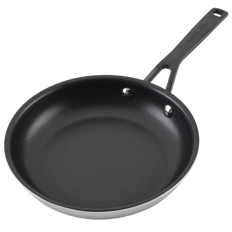 KitchenAid® 5-Ply Clad Stainless Steel Frying Pan, 8.25-Inch, Polished Stainless Steel, 5.59" W, Black