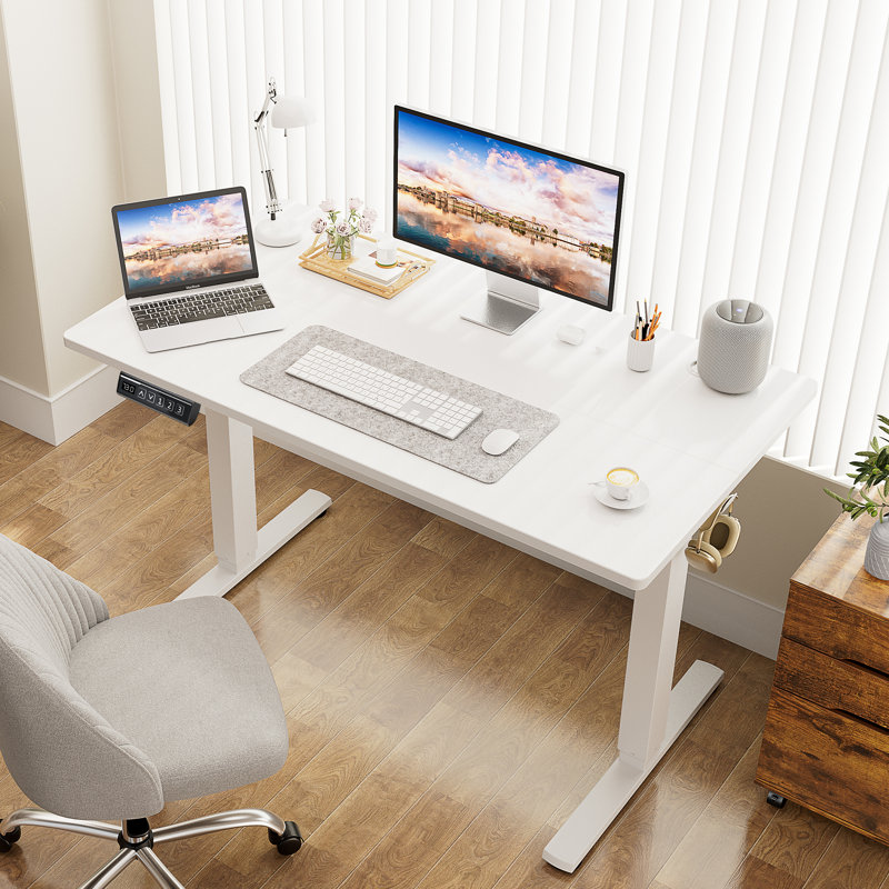 Height Adjustable Standing Desk, White, 48'' H x 55.12'' W x 23.62'' D