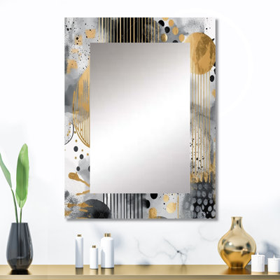 Gold And Grey Modern Shapes Minimalism III - Abstract Decorative Mirror On Metal