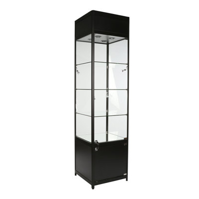 78 po. Présentoir de tour carrée assemblé - base en miroir et rangement verrouillé - 8 lumières DEL