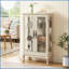 Vitrine avec portes en verre trempé, dossier en miroir et amp; Tablettes réglables - éclairées | Blanc | Panneau de fibres à densité moyenne + verre