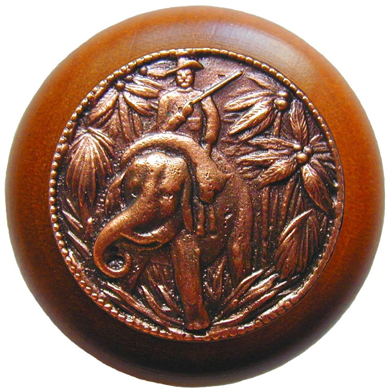 Poignée champignon 1,5 po All Creatures, Cuivre antique / bois de cerisier