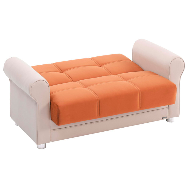Canapé-lit en tissu avec rangement 3-en-1 Sara, H 35,8 po x l 63 po x P 31,5 po, Microfibre orange / blanche