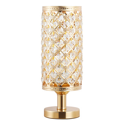 12.2" H Nightstand Desk Lamp with Beads Lampshade Metal Base