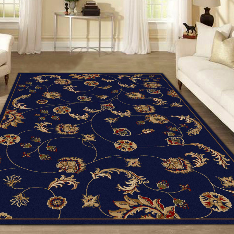 Tapis traditionnel floral bleu marine Traditional, Rectangle 5 pi 5 po x 7 pi 7 po