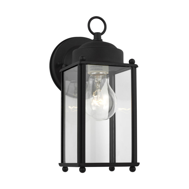 New Castle Large One Light Outdoor Wall Lantern from Generation Lighting , Black, Black/Clear, No