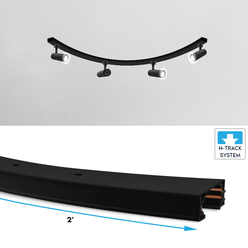 Rail d'éclairage sur rail incurvé de type H 2 pi Luxrite, rail d'éclairage sur rail à fixation en surface, compatible avec les systèmes de rail en H à 3 fils 120 V à circuit unique, noir