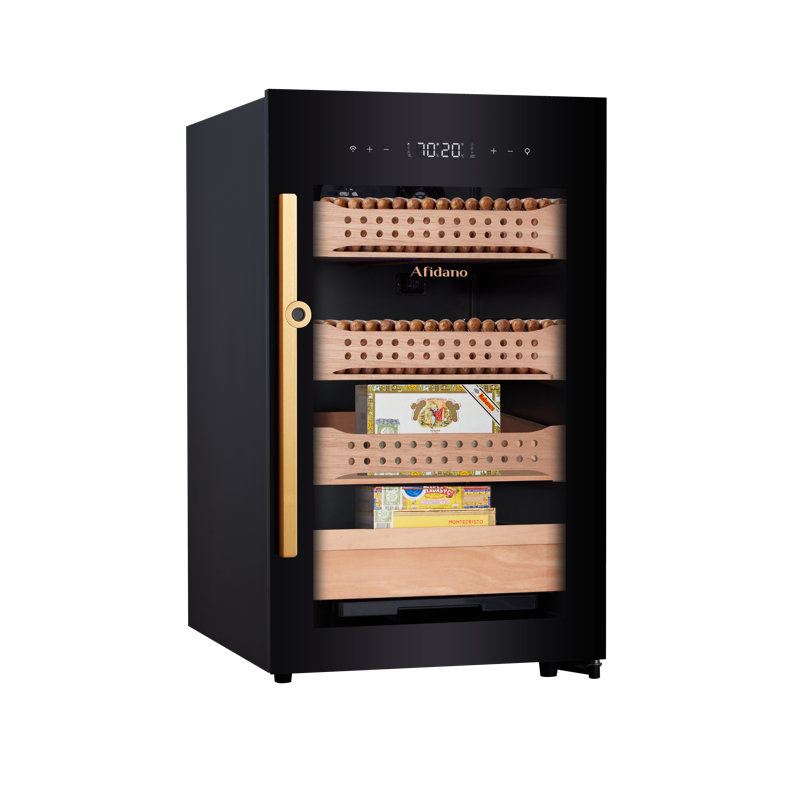 Afidano 850 Count Cigar Humidor Cabinet Exterior in Steel, Temperature and Humidity Control with Touch Panel