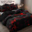 Ensemble de literie Shenglei en microfibre à imprimé géométrique rouge et noir avec 2 taies d'oreiller, taille pleine, 3 pièces (garnitures non comprises)-122001161-122001166