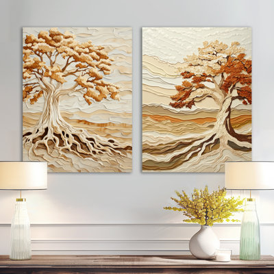 «Autumn Roots of Baobab Tree I», impression d'art mural floral, art floral traditionnel 2 pièces