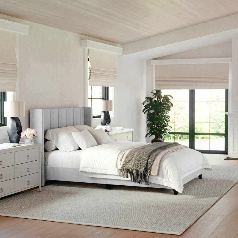 Lit plateforme tapissier Martha Stewart Kay, Gris, Double