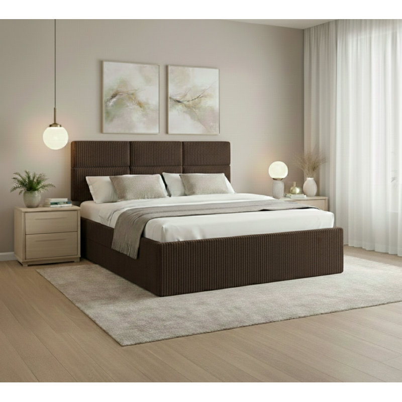 Upholstered Bed, Brown, European Double (140 x 200 cm)
