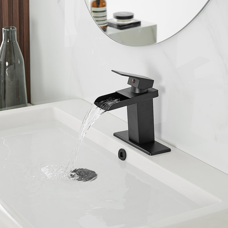 Waterfall Single Hole Single-Handle Low-Arc Bathroom Faucet, Matte Black