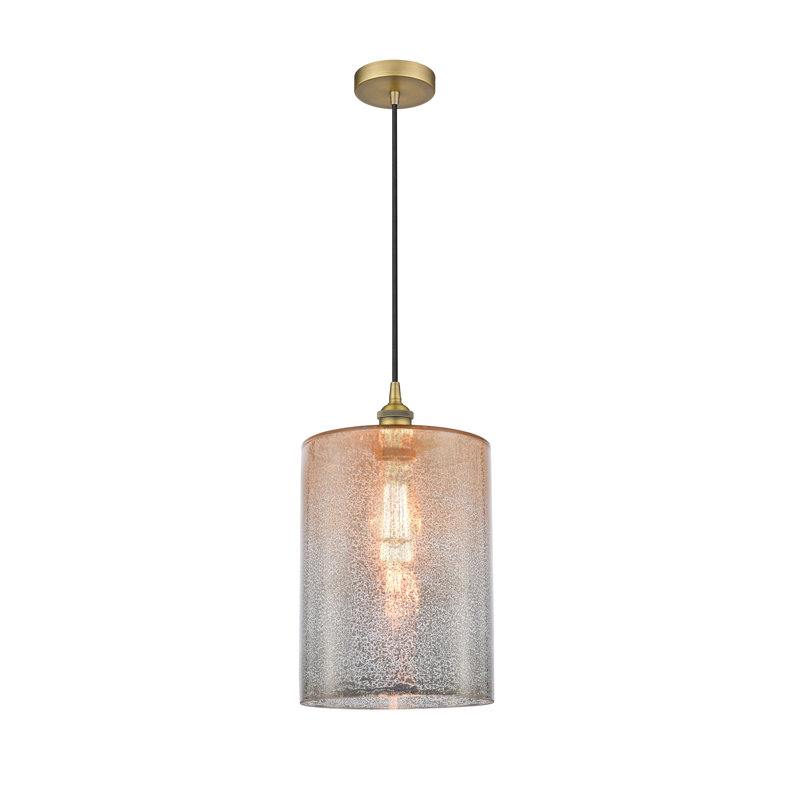 Luminaire suspendu cylindrique à 1 lumière Malcolm, H 15,75 po x l 9 po x P 9 po, Laiton brossé, Mercurisé