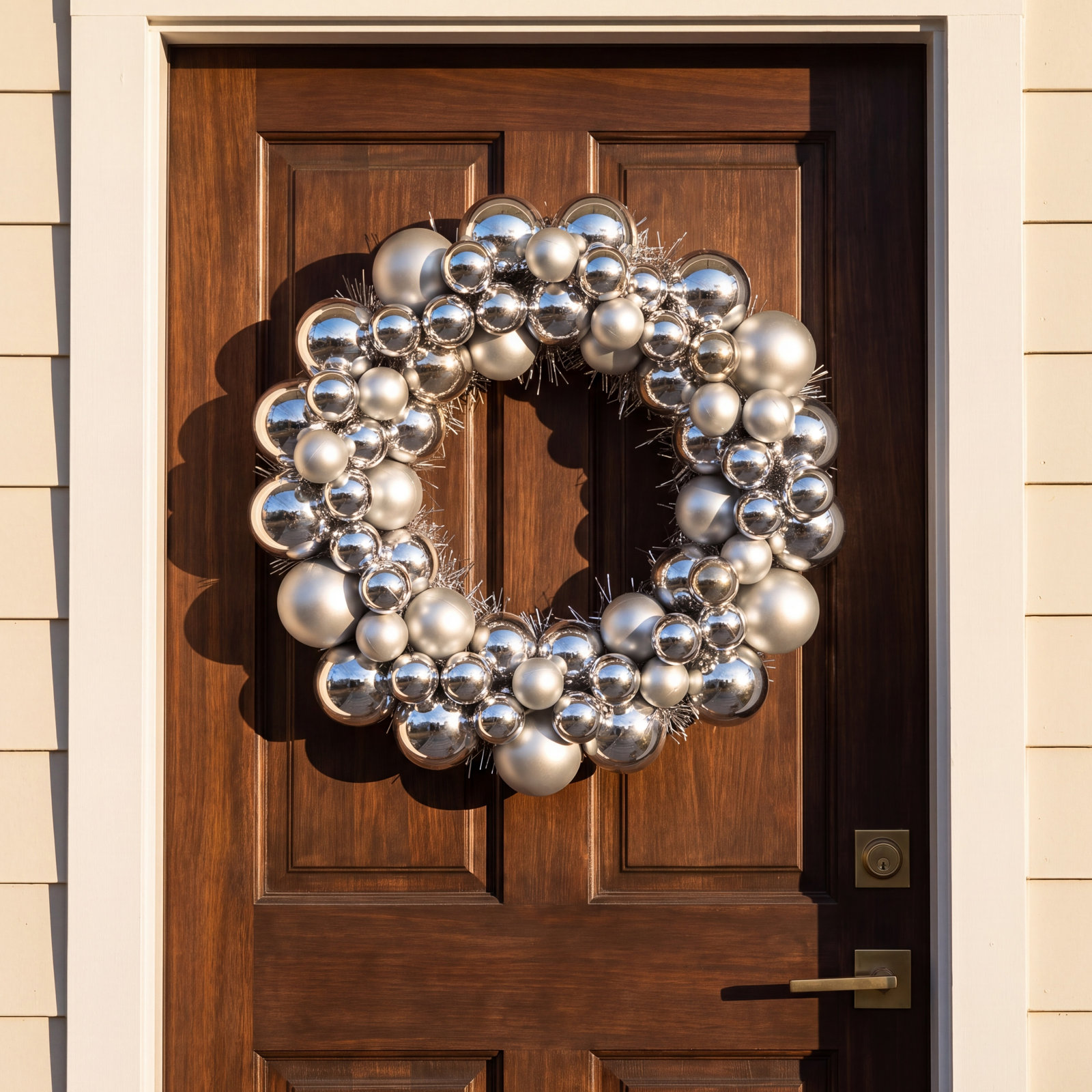 Shiny and Matte Ball Wreath, 12", Silver