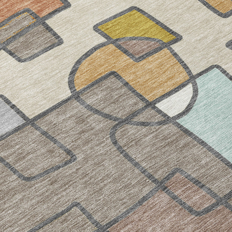 Machine Washable Indoor/Outdoor Chantille ACN2503 Geometric Rug, Beige, Rectangle 1'8" x 2'6"