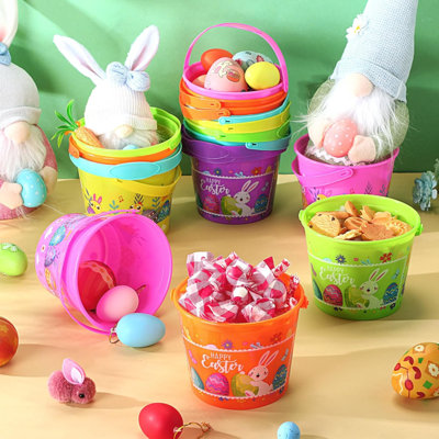 30 Pcs Plastic Easter Basket With Handles Bulk Colorful Small Cute Bunny Egg Hunt Buckets For Boys Girls Easter Goodies Party Favors Decorations