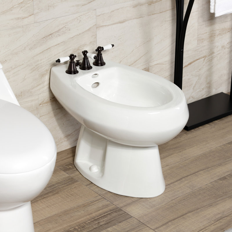 Kingston Brass Victorian Three-Handle Vertical Spray Bidet Faucet with Brass Pop-Up, Oil Rubbed Bronze/White