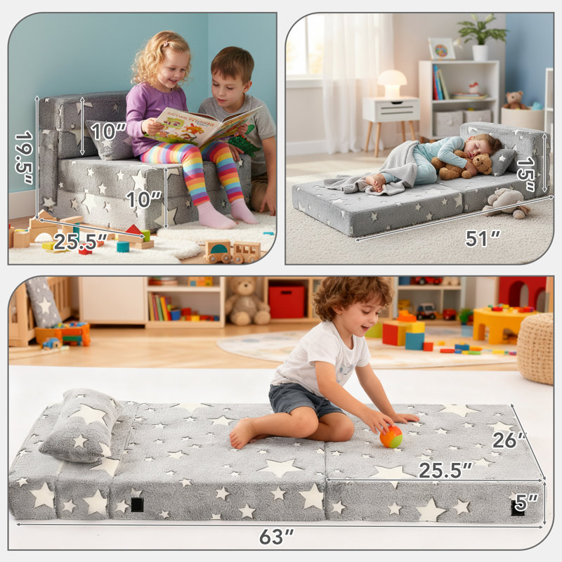Kids Sofa Foldable Floor Mattress, Toddler Floor Fold Out Couch Sofa Bed, Child Futon Folding Chair Floor Bed With Storage Bag