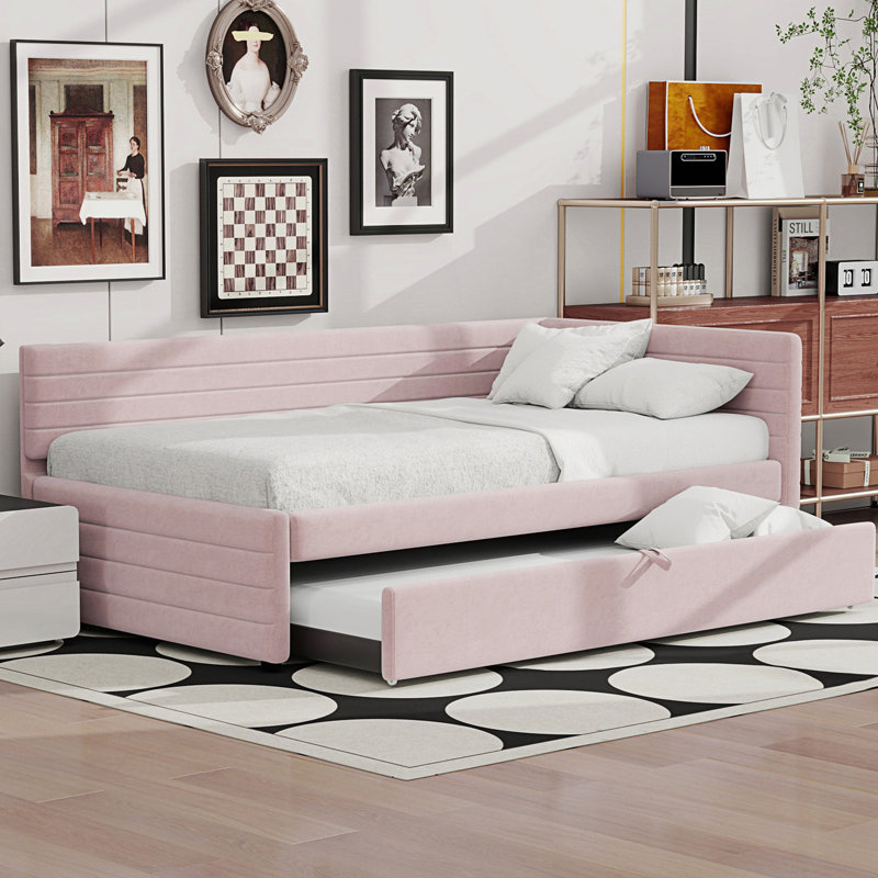 Lit de jour simple rembourré avec couchette, Rose