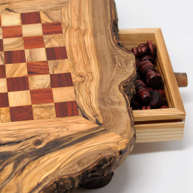 Jeu d'échecs rustique en bois d'olivier rouge - édition de luxe - jeu d'échecs en bois