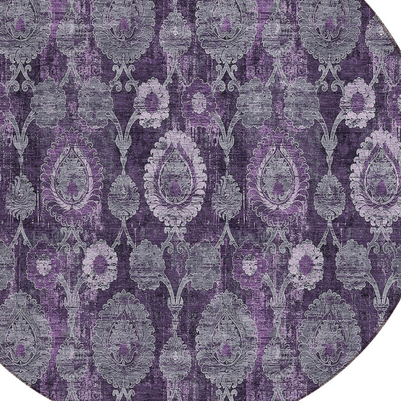 Tapis intérieur lavable rond 8 po mauve et lavande aubergine