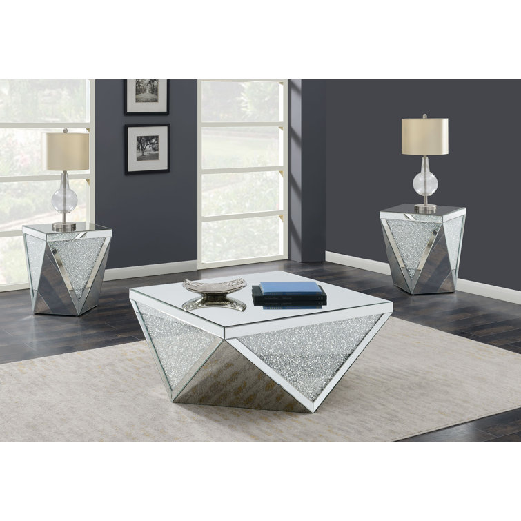 Edie 3-Piece Mirrored Coffee And End Table Set Silver