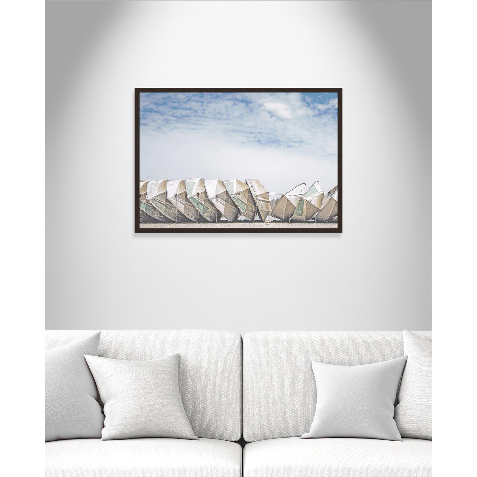 Hennecy "Wooden Boats" Print by Leah Straatsma, 25.5" H x 35.5" W x 1.25" D, Open Grain Walnut