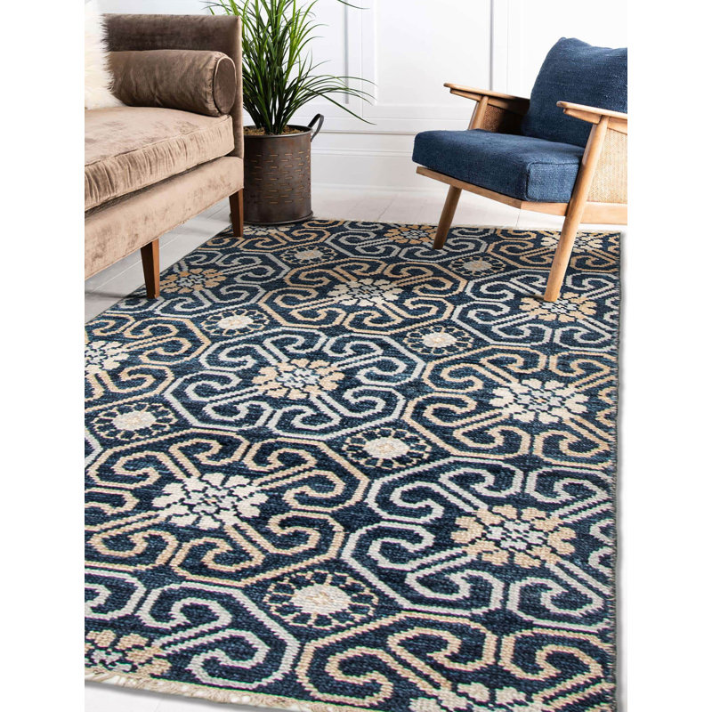 Tapis bleu noué à la main One Of Kind 3 pi 0 po x 4 pi 10 po