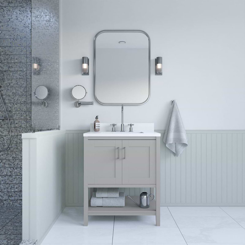 Sheraton 30" Freestanding Standard Single Bathroom Vanity with Top, Gray, Brushed Nickel