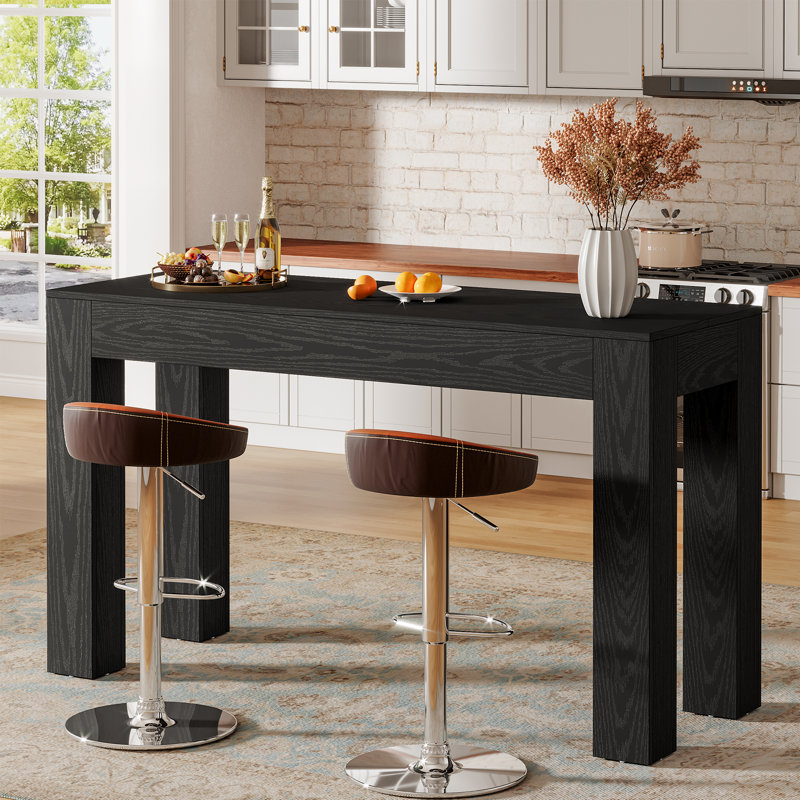 Table de bar à hauteur de comptoir 63 po avec base à 4 pieds pour cuisine et bar, Noir