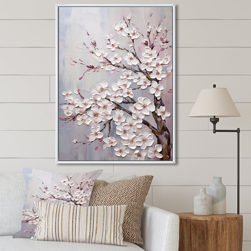 Arbre magique sur toile Dogwood Serenity, Cadre flottant blanc, H 44 po x l 34 po x P 1,5 po