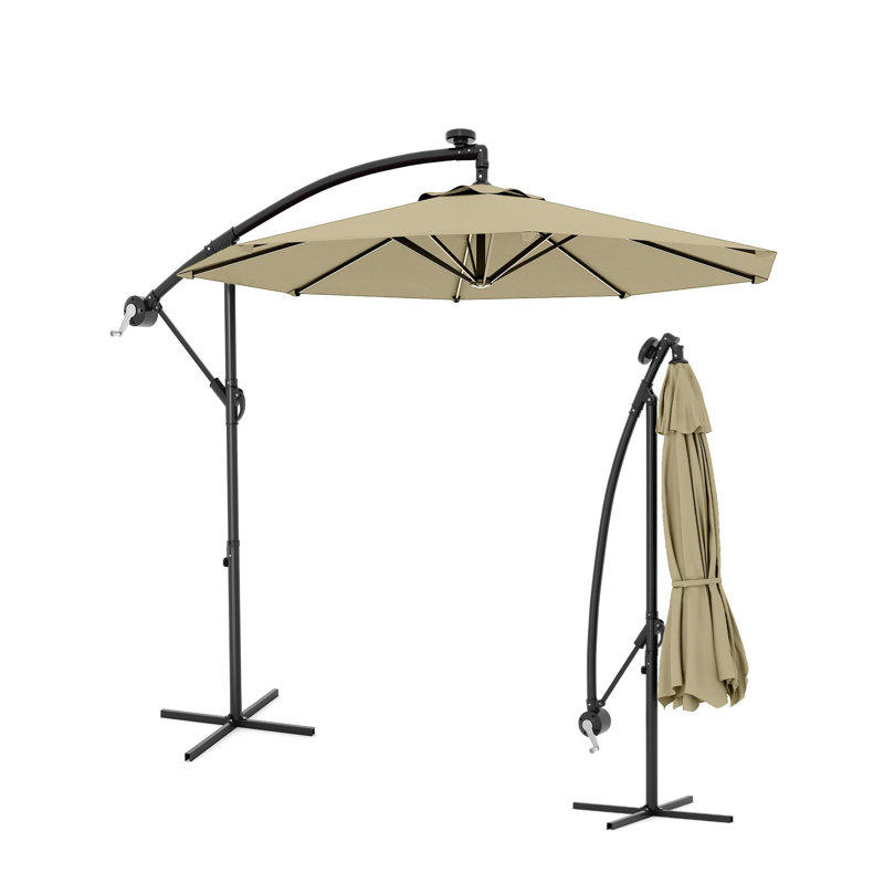 Parasol suspendu 10 pi, 8 baleines, base rotative 360 pi, Beige