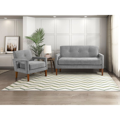 Gray Chenille Upholstered 2Pc Of And Chair For Living Room - Pocket Coils, Solid Wood Frame, Removable Seat Covers, 300Lbs Modern Furniture: With Walnut Finished Legs, 3 Capacity