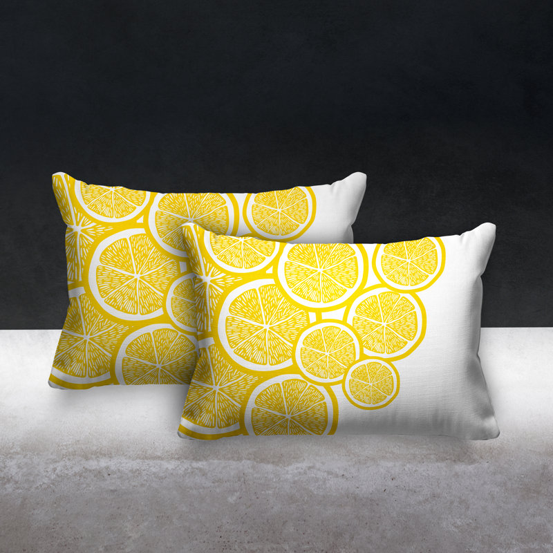 Coussin lombaire intérieur / extérieur jaune citron, Blanc