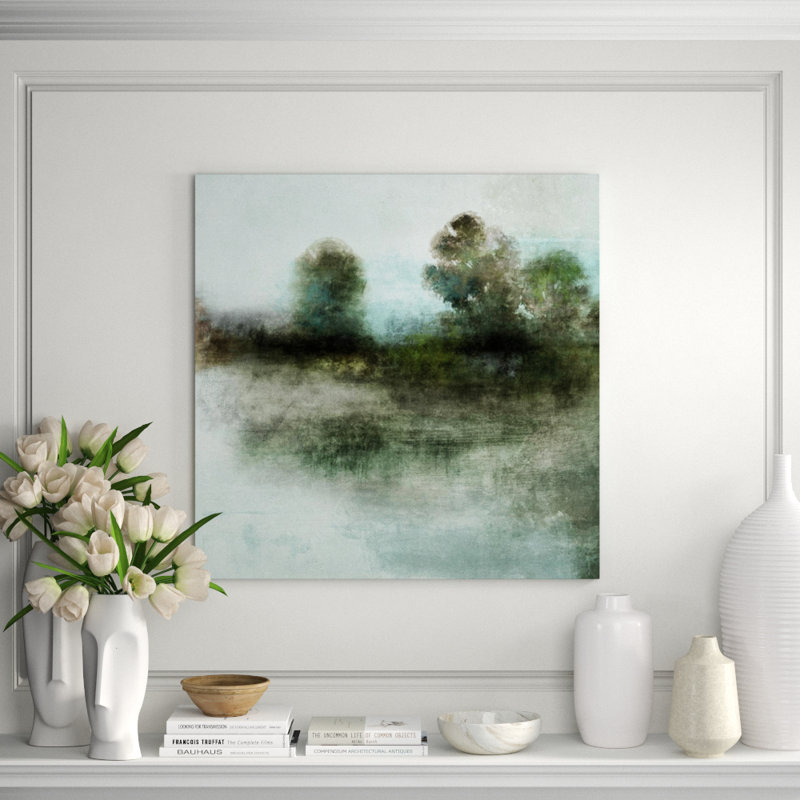 Serenity Lake Painting by Sofia Fox, 40" H x 40" W x 1.5" D, Image Brush Gel