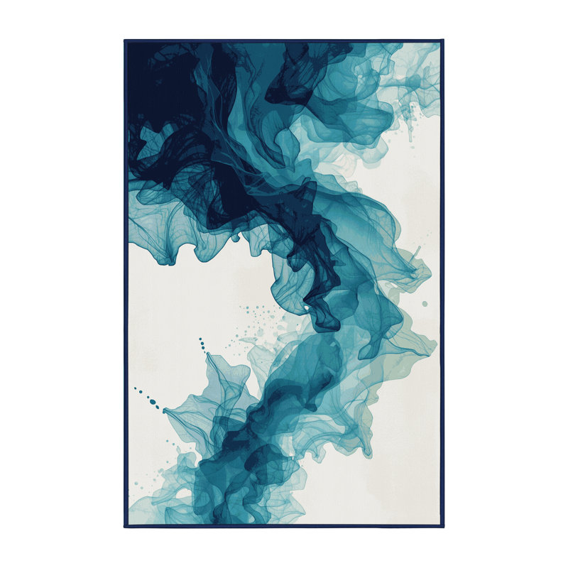 Machine Washable Bemott Modern & Contemporary Abstract Rug in Green – Navy Binding, 4x6