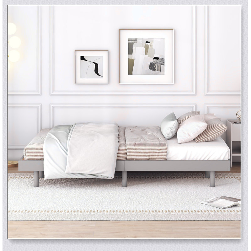 Modern Design Floating Platform Bed Frame, Grey, Queen