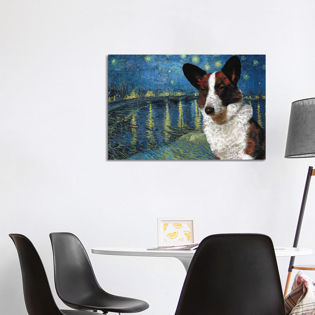 Cardigan Welsh Corgi Starry Night over the Rhone - Wrapped Canvas Art Prints