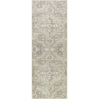 Bungalow Rose Madeus x Area Rug Persian Rug Foldable Thin Rug Chenille Grey Floral Print Accent Rug Retro Indoor Door Mat Non Slip Carpet Kitchen Living Room Bedroo