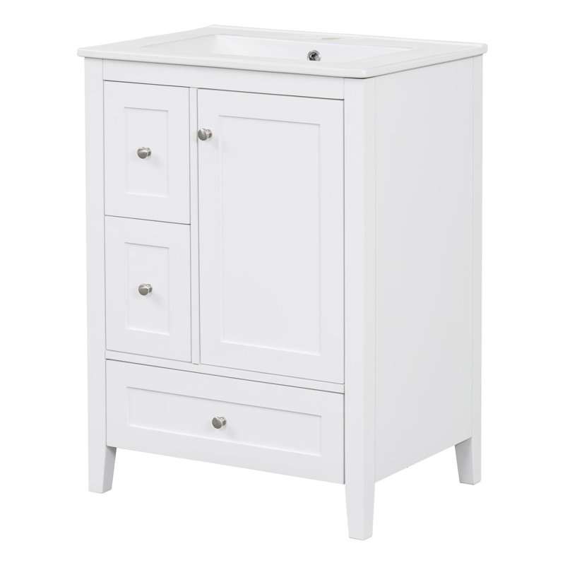 Meuble-lavabo 24 po avec lavabo en céramique, Argent argent, Blanc