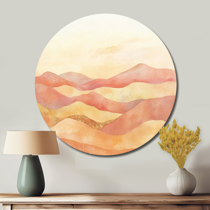 «Pink Mountain Highland», art mural rond en métal, L 36 po x H 36 po