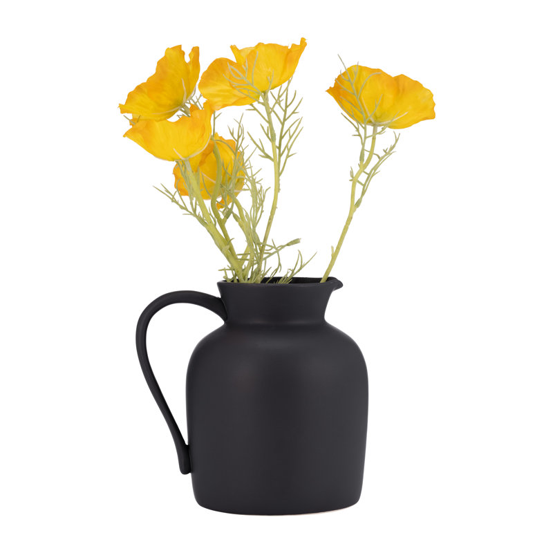  Vase pichet en céramique, H 8 po x l 6 po x P 5 po, Noir