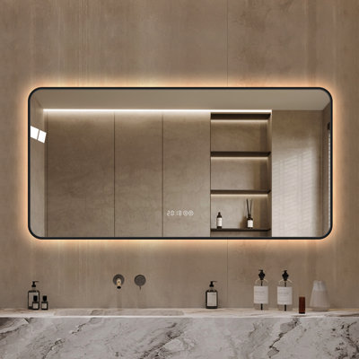 Miroir d'appoint mural et multifonctionnel moderne, grand cadre en aluminium noir pour salle de bain
