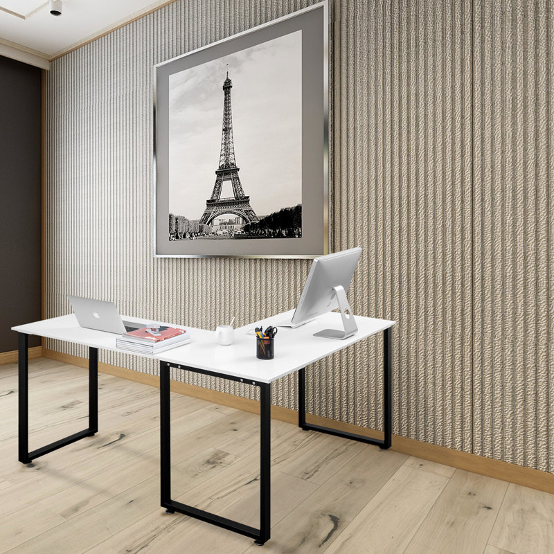 L-Shaped, White/Black, 29.92" H x 59.05" W x 55.11" D