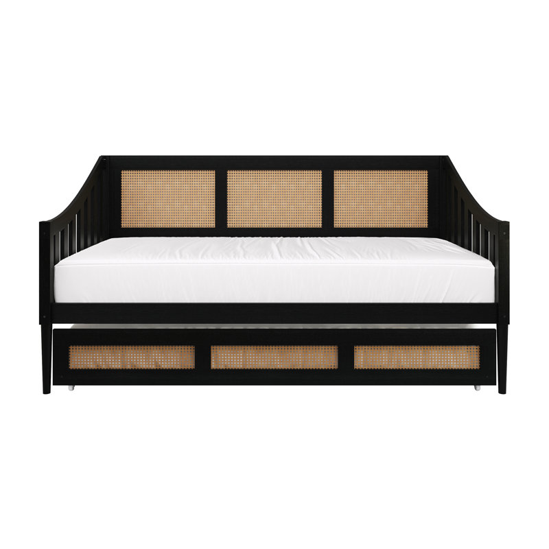 Lit de jour simple en bois avec couchette simple, Noir