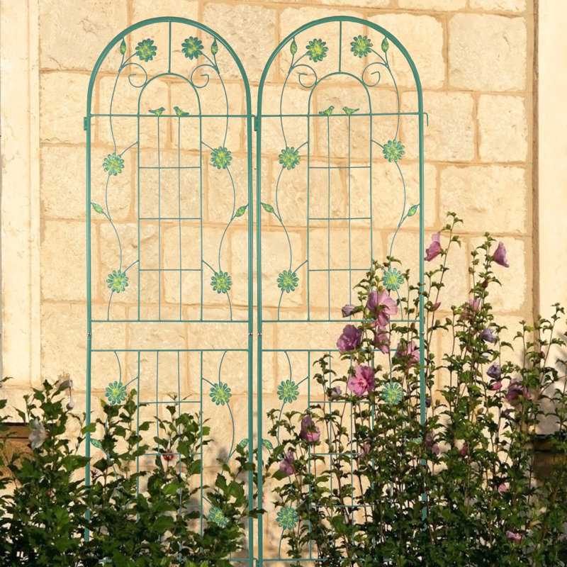 Paquet de 2, treillis de jardin en métal antirouille de 71 po x 19,7 po, support pour plantes d'extérieur, assemblage facile, structure, pour la gloire du matin, raisin, vignes de haricots 71 po x 19,7 po 2, porte-fleurs, matériau solide, vignes de lierre