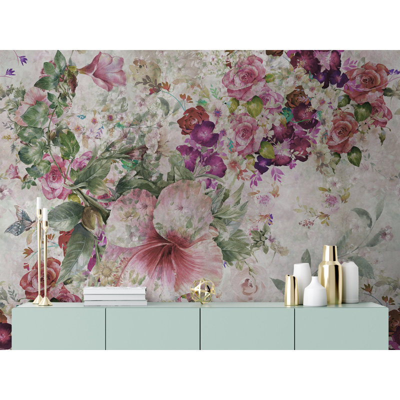 Papier peint floral amovible floral, L 48,96 po x l 75 po