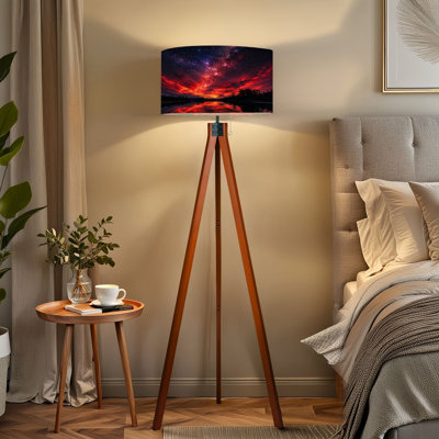  Lampe sur pied à trépied Dramatic Night Sky Vibrant Red Sunset Reflection Tranquil Lake